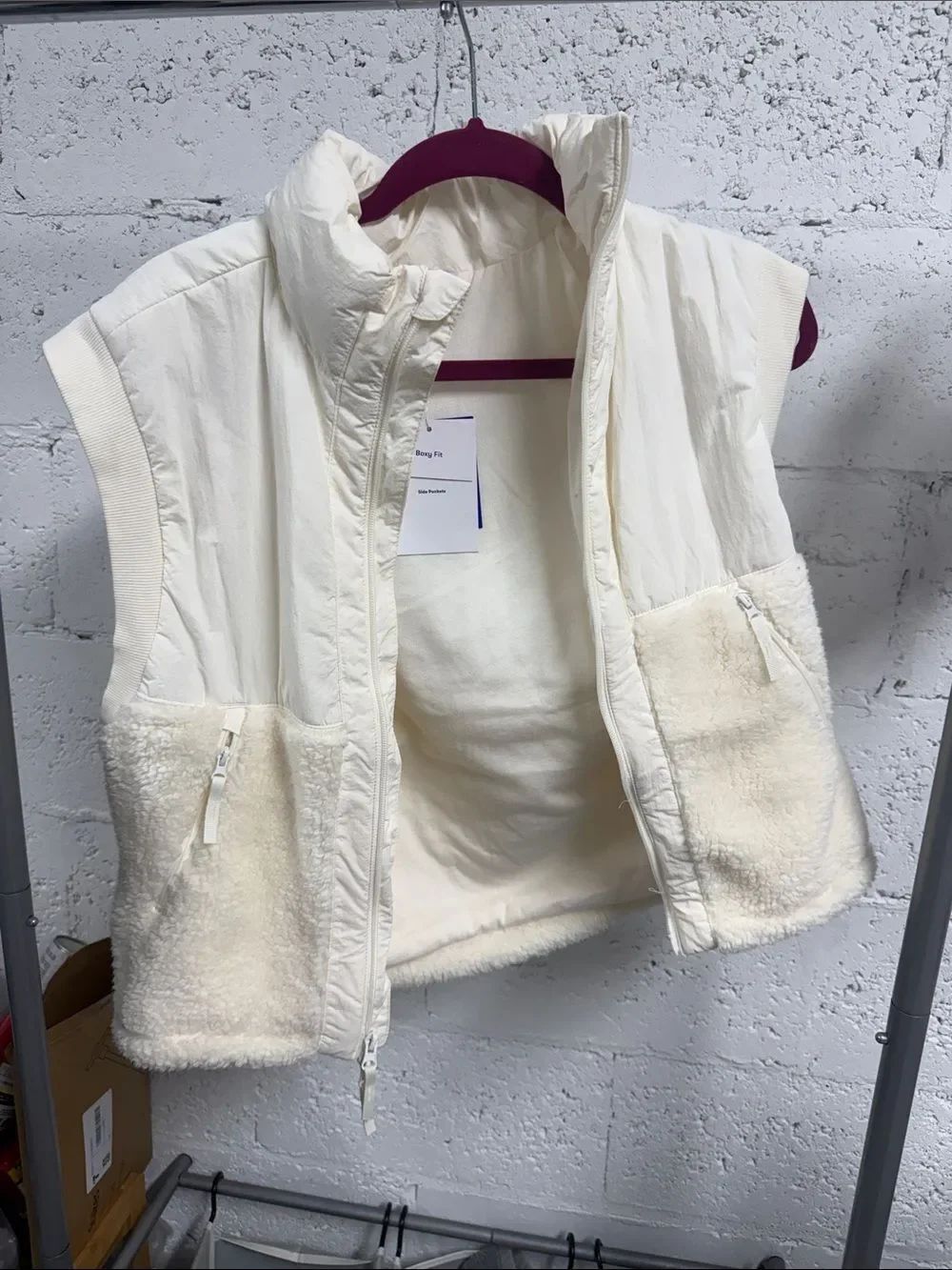 JOYLAB Cream Sleeveless Sherpa-Trim Puffer Vest Women NWT Size XXS - Pockets